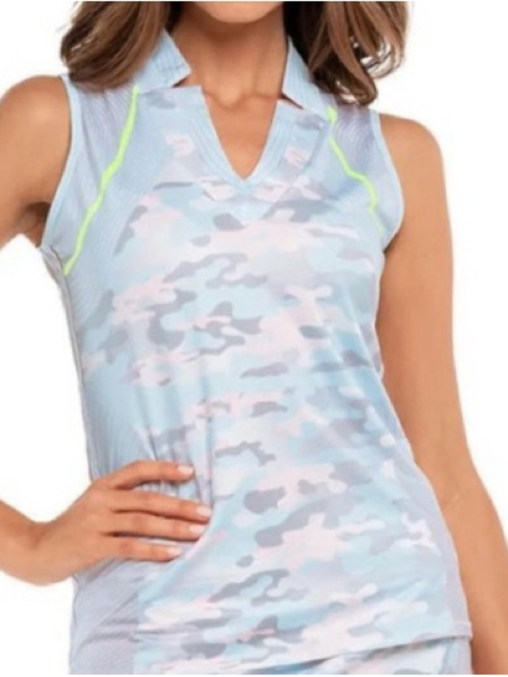 Lucky in Love Pastel Camo Tank with Neon Yellow Accent